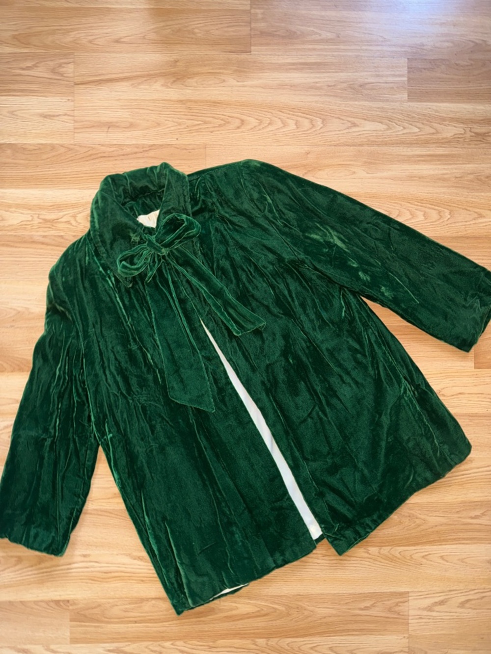 Vintage Green Velvet Bow Collar Open Front Cape Coat Medium 6 Queen of Gambit
